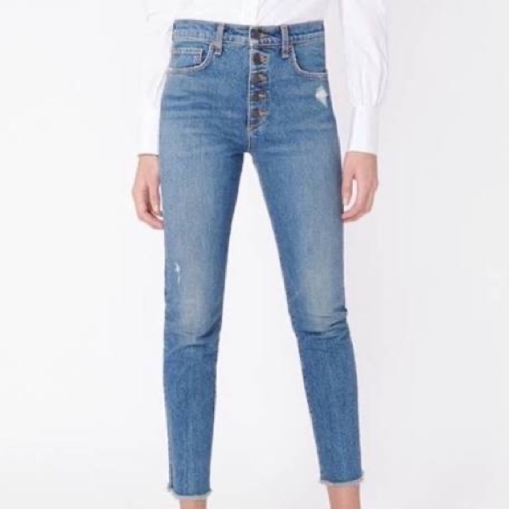 Veronica Beard Faye High-Rise Button-Fly Skinny Jeans w/ Frayed Hem